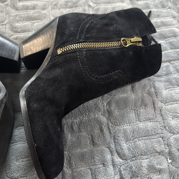 Sam Edelman 7M Black Leather Ankle Boots Booties LOUIE Fringe‎ Western - Picture 3 of 7